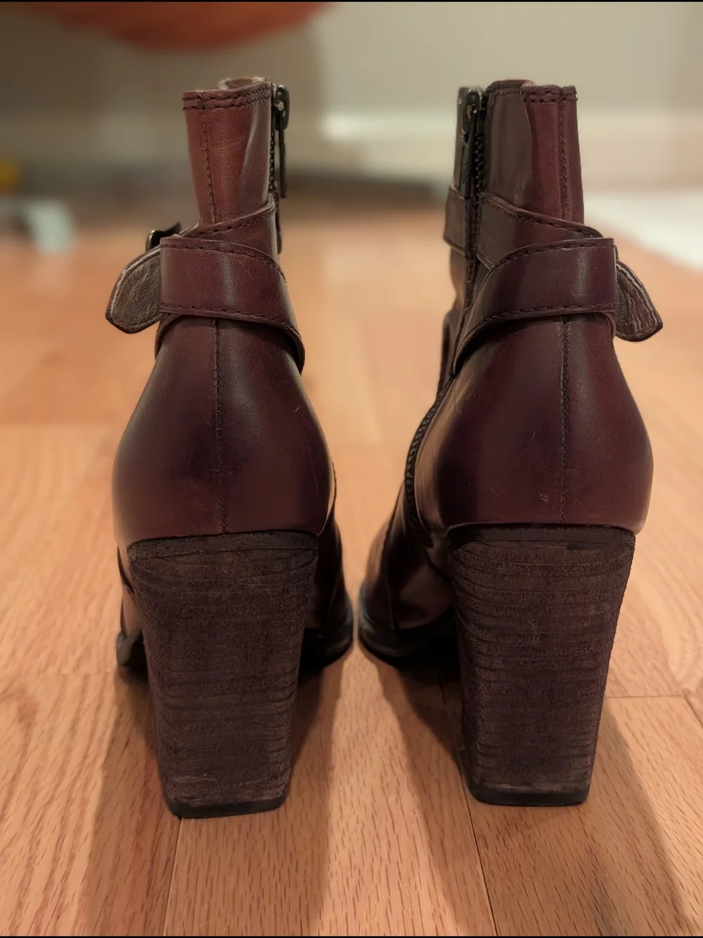 Frye Dark Brown Leather Buckle Ankle Boots